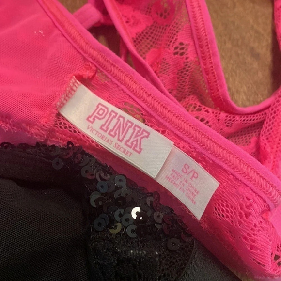 Bundle VS Pink Sequin Embellished Racerback Lace Bralettes 💗🖤 - Picture 4 of 5